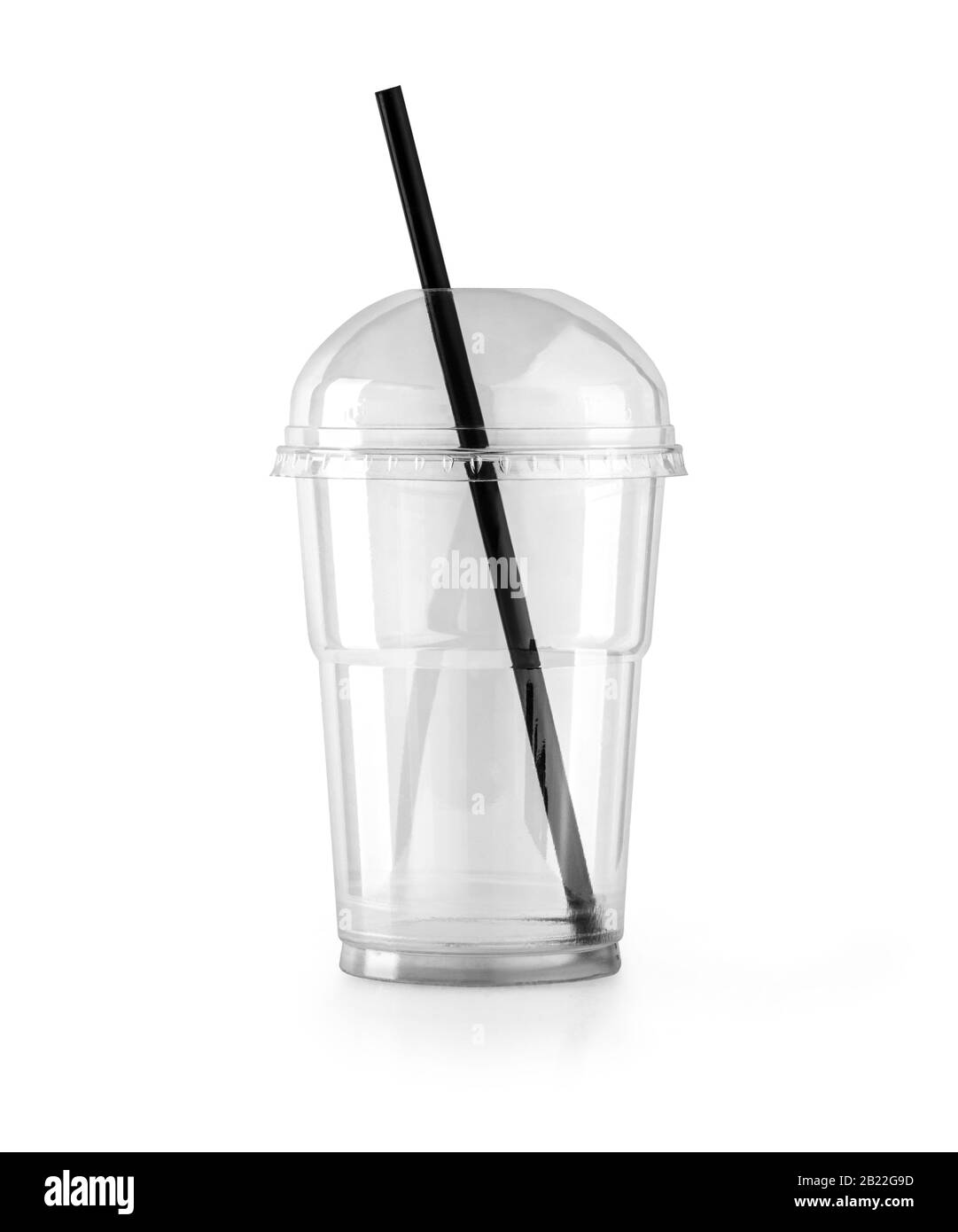 Plastic transparent disposable cup with straw for cocktai, with clipping path Stock Photo