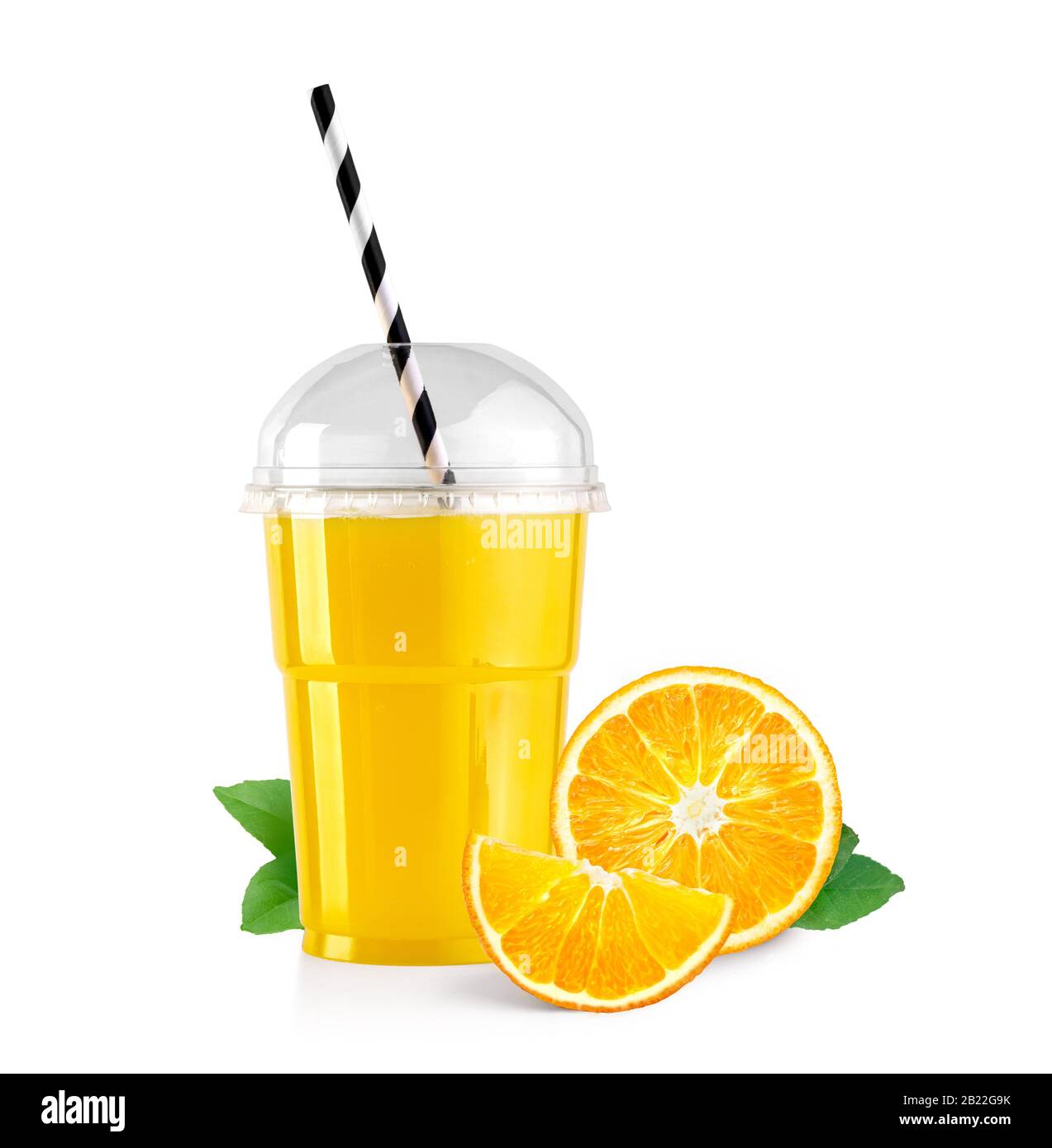 Take away glass of fresh orange juice isolated on white background with