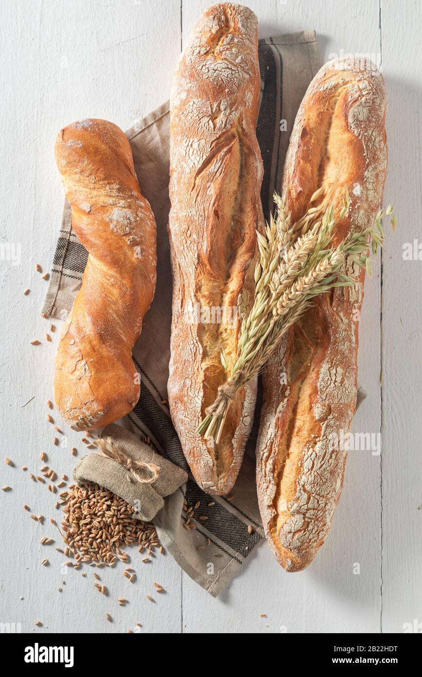 Healthy french baguettes ready to eat for breakfast Stock Photo Alamy