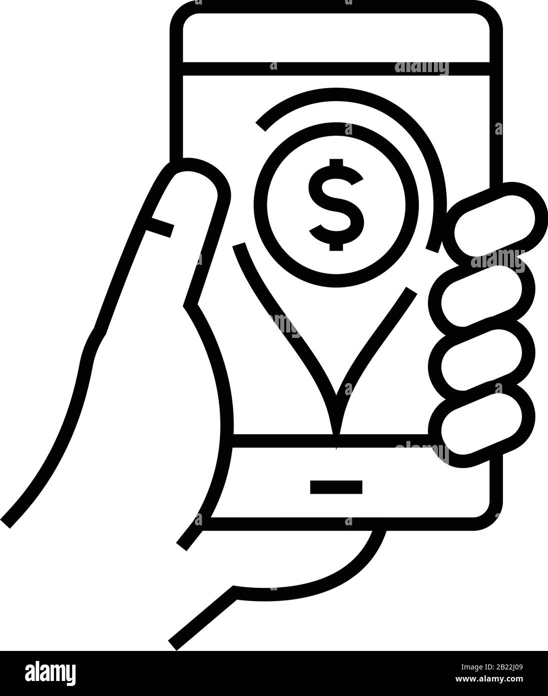 Mobile payment line icon, concept sign, outline vector illustration ...