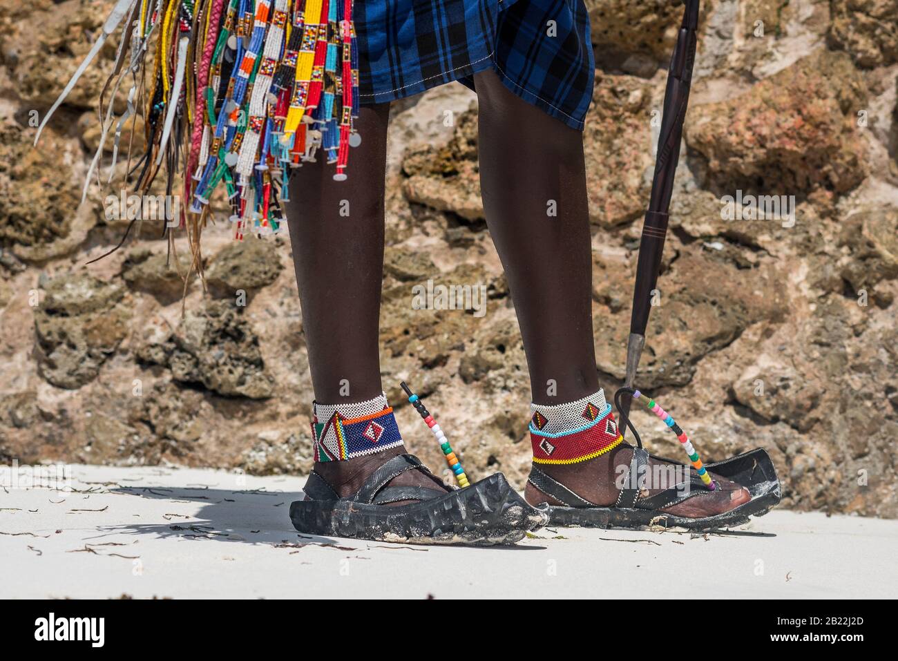 Travelling Kenya, Masai clothing and accessories details from Diani Beach Kendwa beach Zanzibar Stock Photo