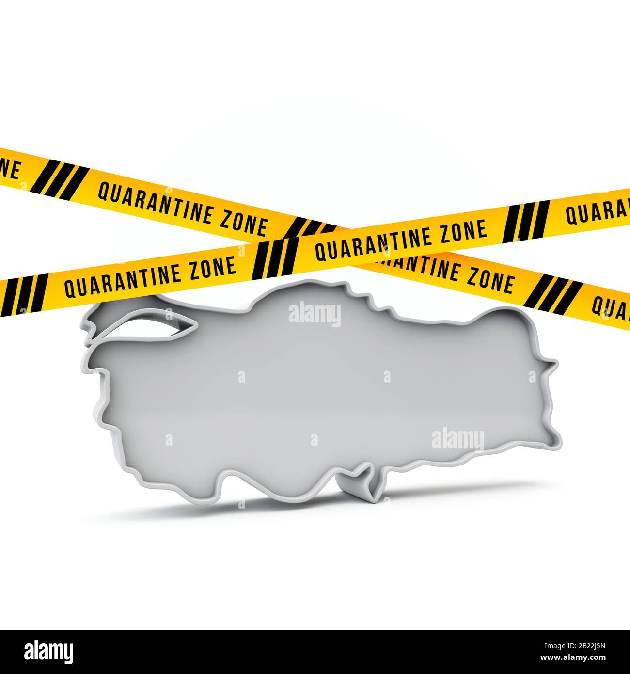 Turkey map with yellow quarantine warning security tape. 3D Render Stock Photo
