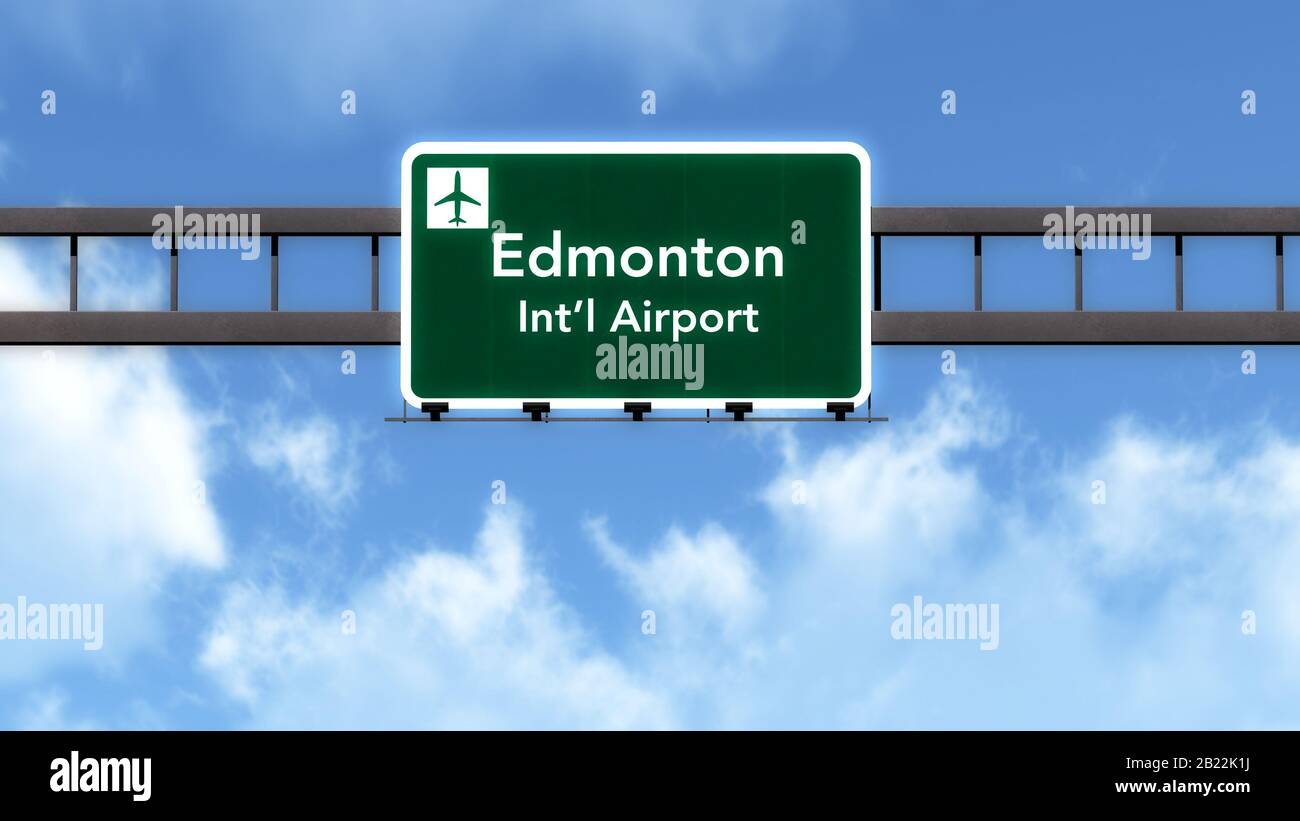 Edmonton Canada Airport Highway Road Sign 3D Illustration Stock Photo