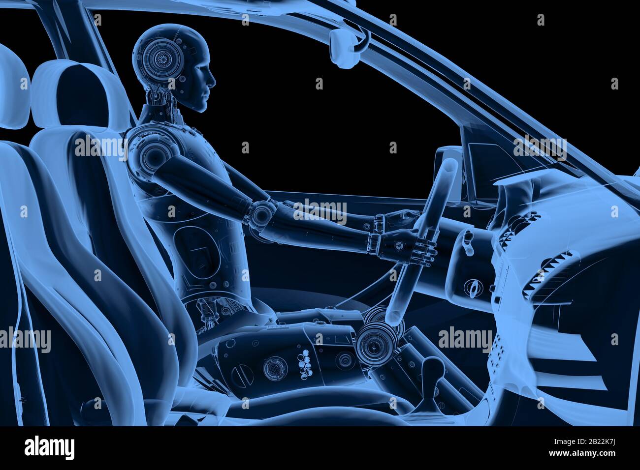 Crash test with 3d rendering x-ray dummy in car Stock Photo