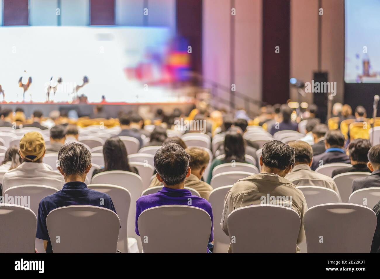 Rear View Of Audience Listening Speakers On The Stage In The Conference Hall Or Seminar Meeting Business And Education About Investment Concept Stock Photo Alamy