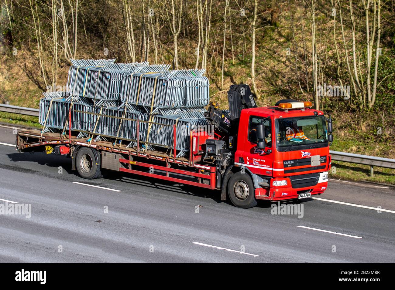 DAF low loader carrying event fencing; Haulage delivery trucks, lorry, transportation, truck