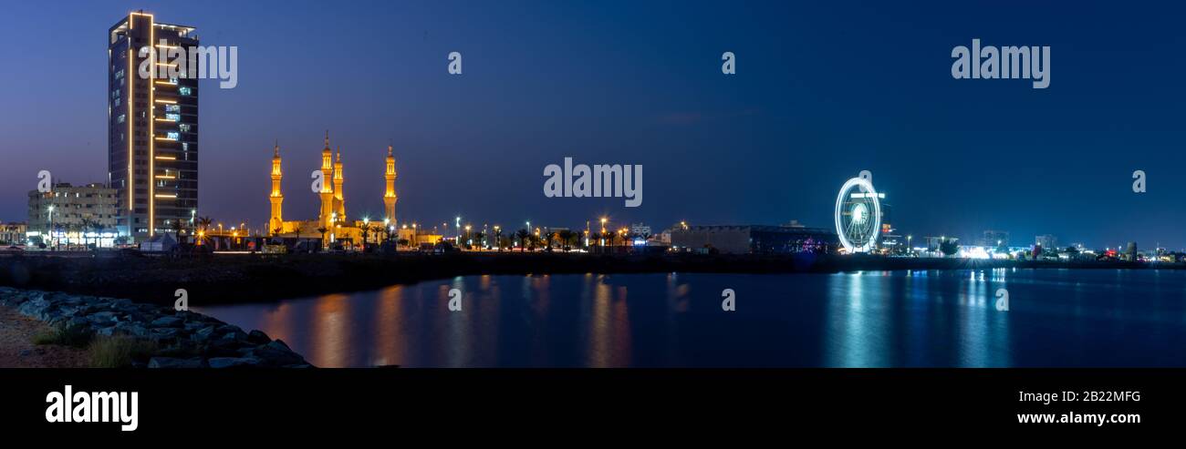 Night panorama in Ras al Khaimah, United Arab Emirates looking at the ...