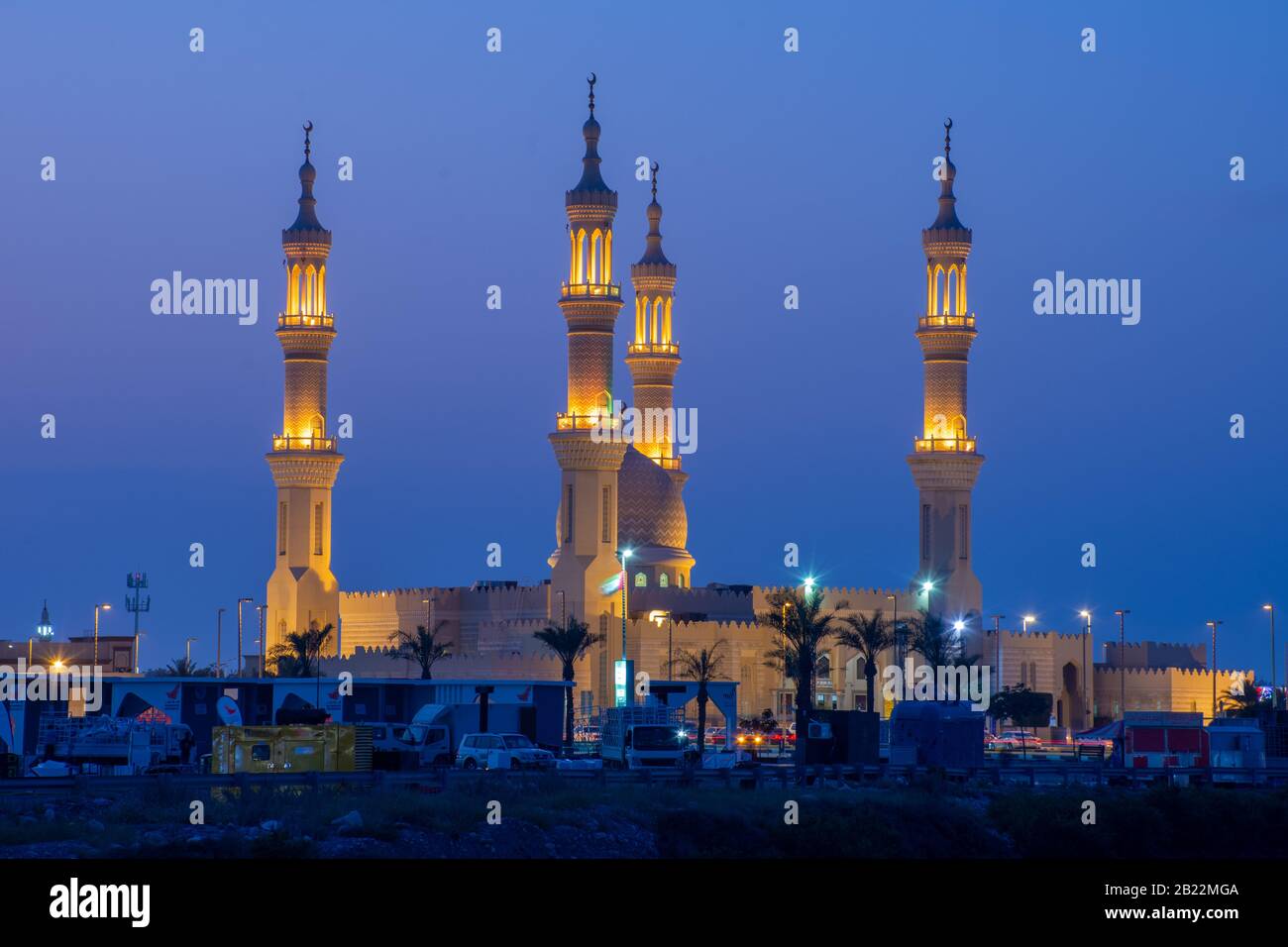 Sheikh's Zayed's Mosque glowing colors in Ras al Khaimah, UAE at night ...