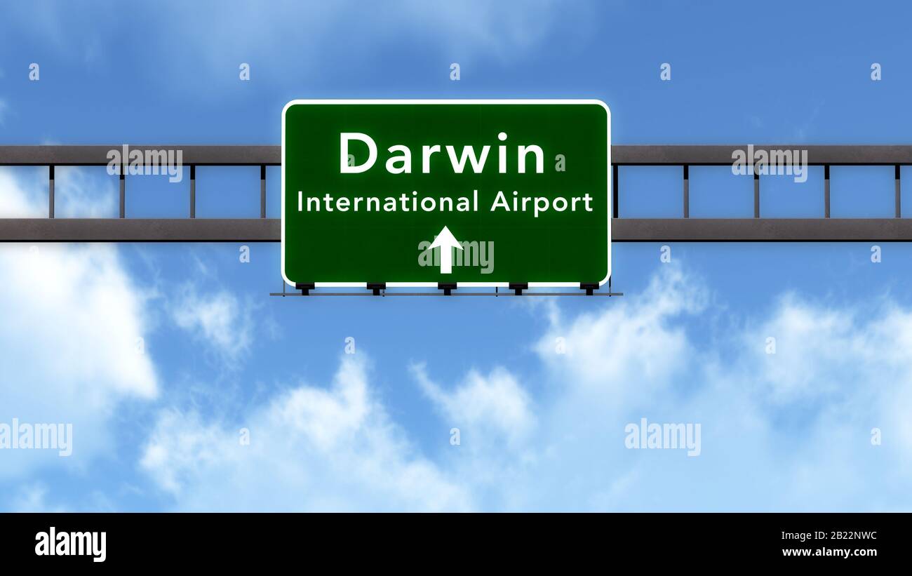 Darwin Australia Airport Highway Road Sign 3D Illustration Stock Photo