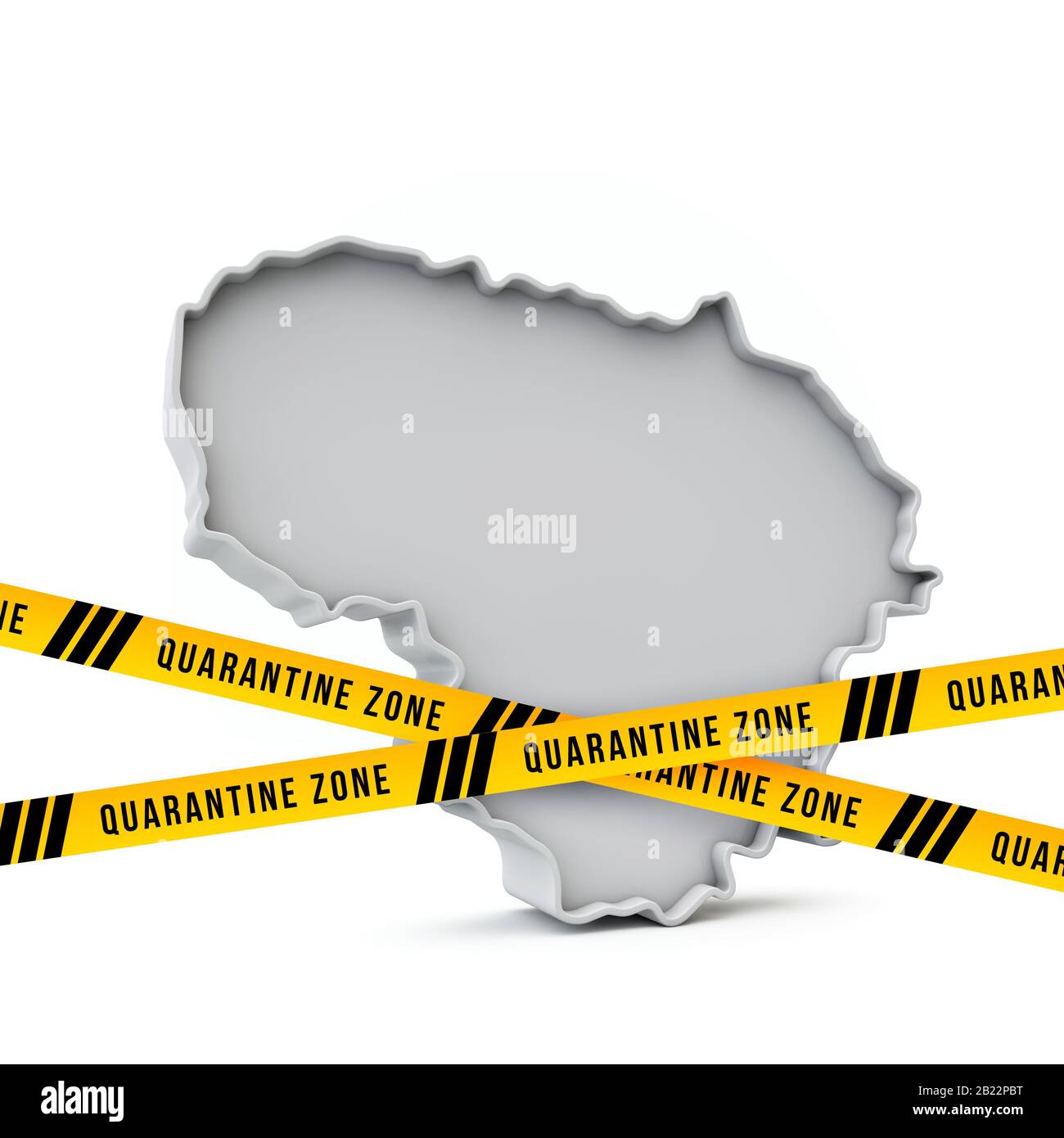 Lithuania map with yellow quarantine warning security tape. 3D Render ...