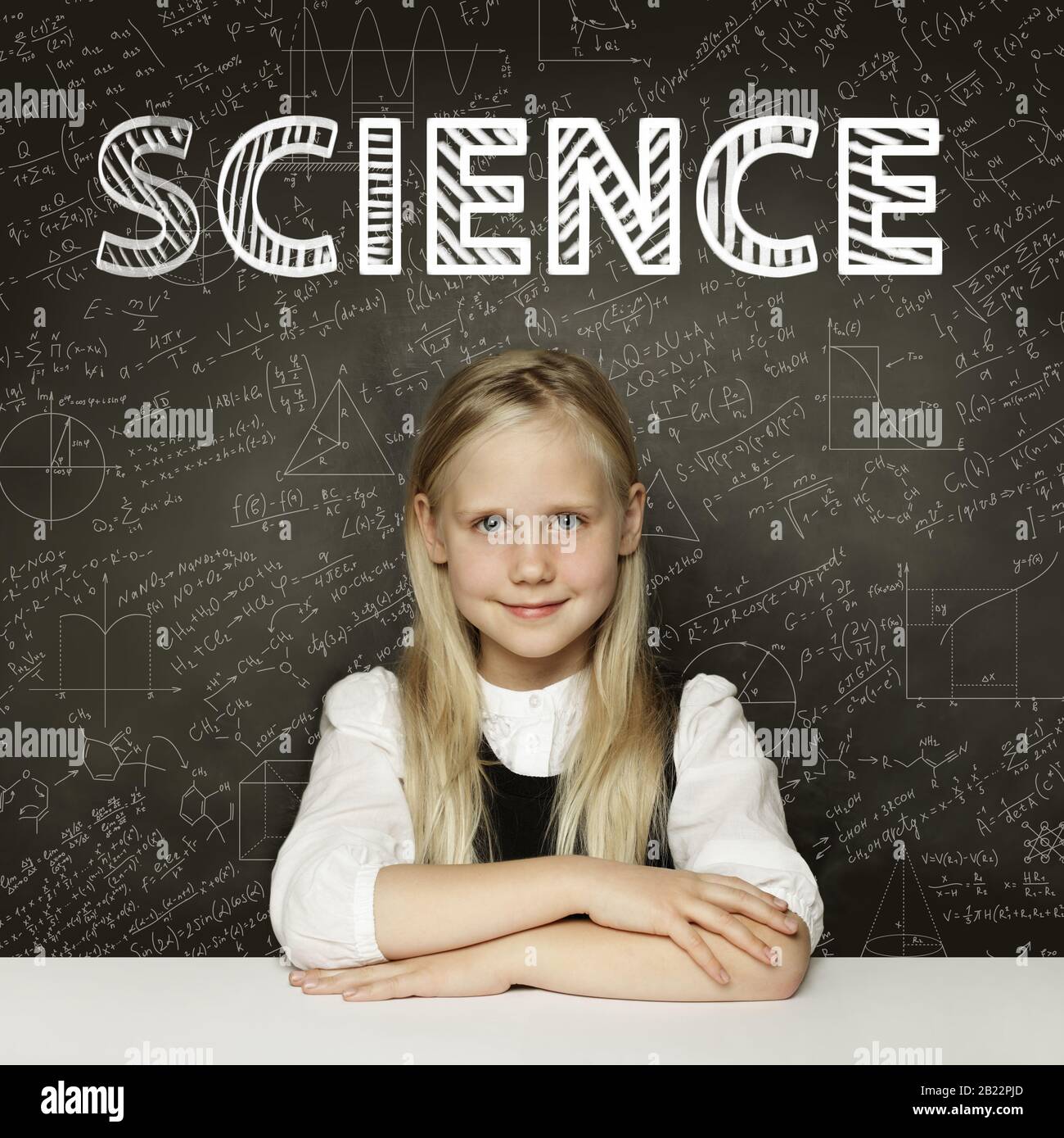 Student little girl and science background Stock Photo Alamy