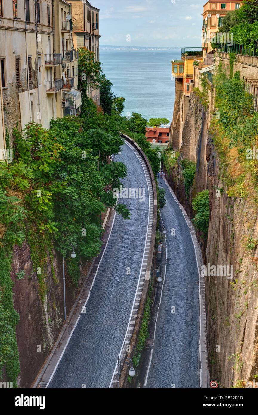 Steep gorge with road seen in Sorrento, Italy Stock Photo