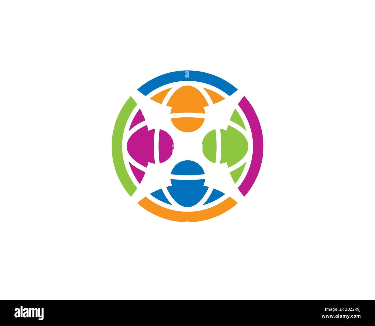 colourful simple flat logo icon of four people figure performing rotation position in complete circle suitable for team work group joint venture coope Stock Vector