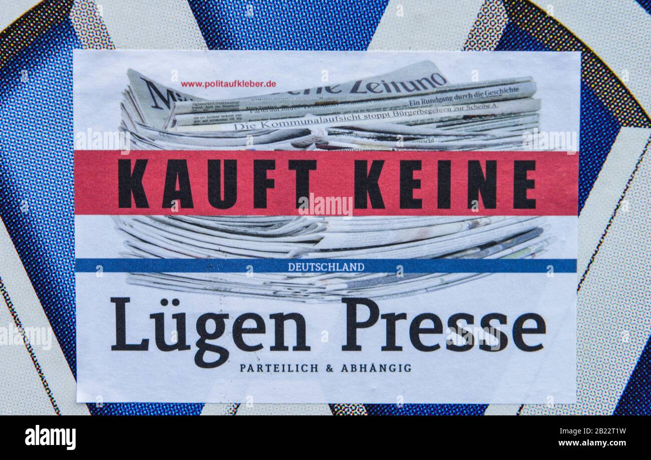 Aufkleber 'Kauft keine Lügenpresse', Berlin, Deutschland Stock Photo