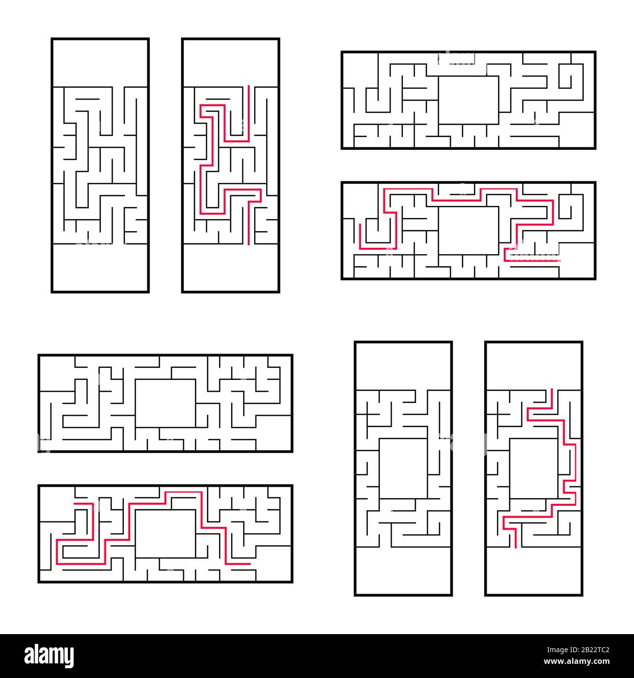 A set of rectangular mazes for children. A puzzle game. Simple flat vector illustration isolated