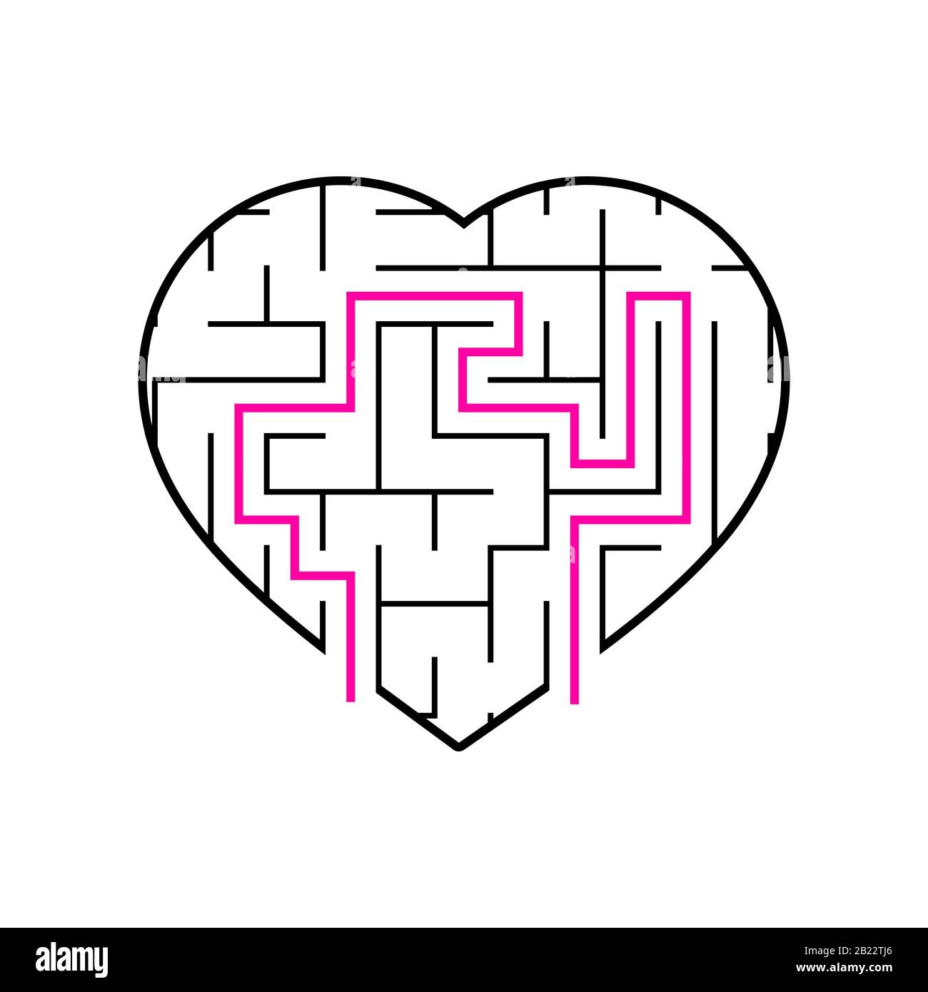 Labyrinth with a black stroke. Lovely heart. A game for children. Simple flat vector illustration isolated on white background. With the answer Stock Vector
