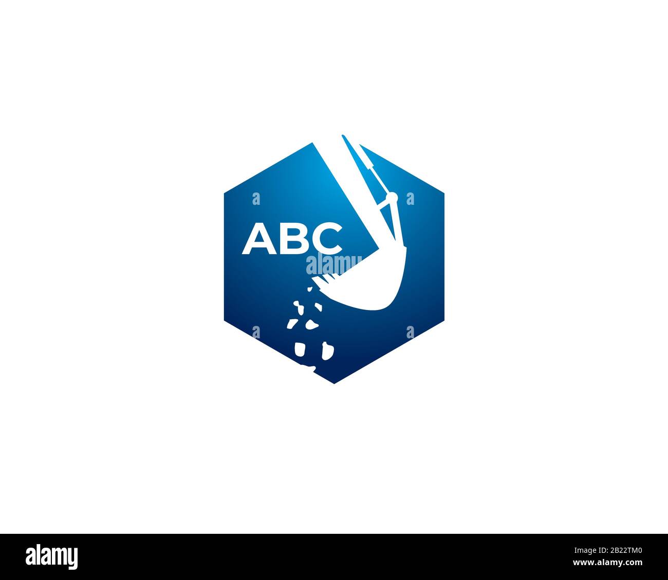 hexagon exacavator and backhoe emblem logo template with alphabeth logotype Stock Vector
