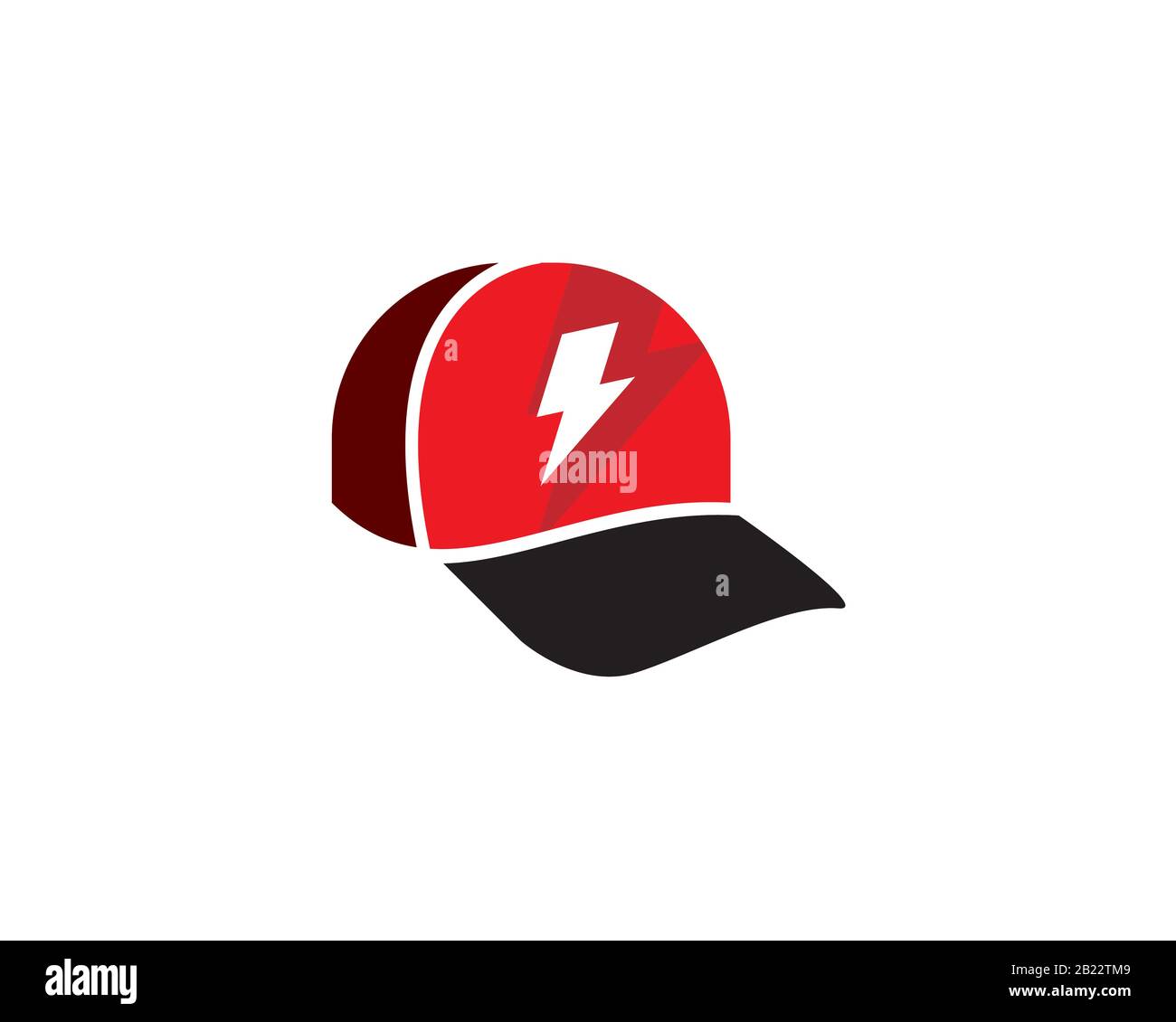 flat logo of a black red baseball hat cap with lightining thunder flash symbol Stock Vector