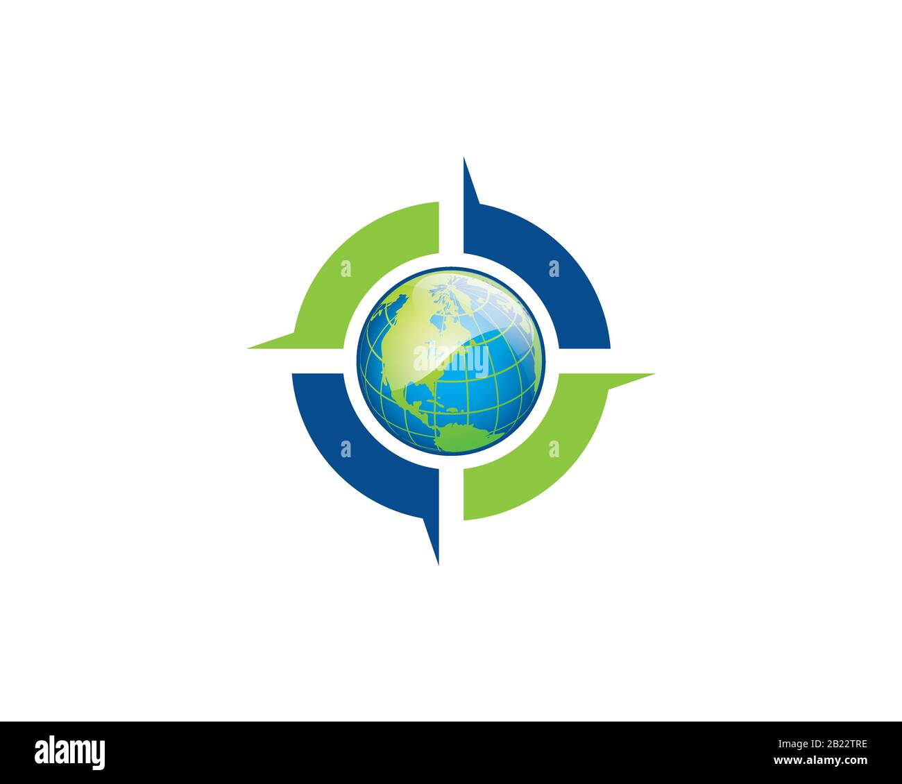 glossy earth globe inside 4 compass wind direction show circular process Stock Vector