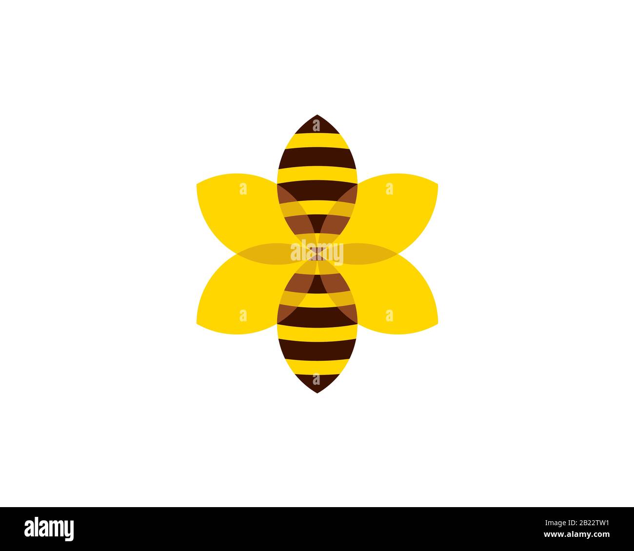 Bee logo from round guide lines forming a hexagon flower. Stock Vector