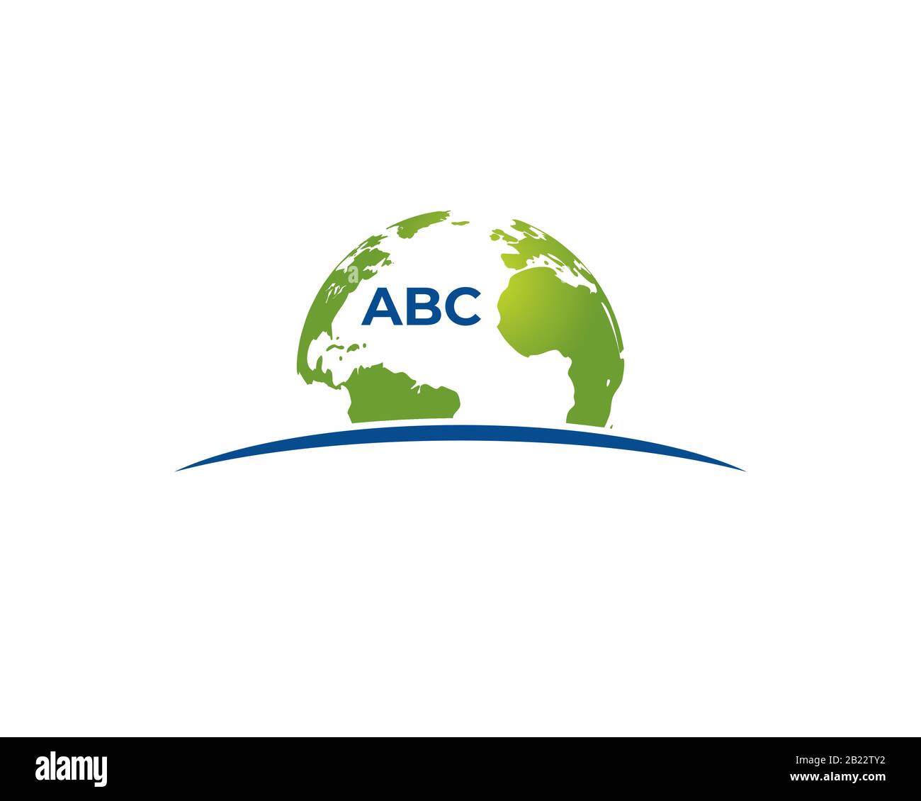 Green earth globe as background behind letter a b c with horizon ground as the base Stock Vector
