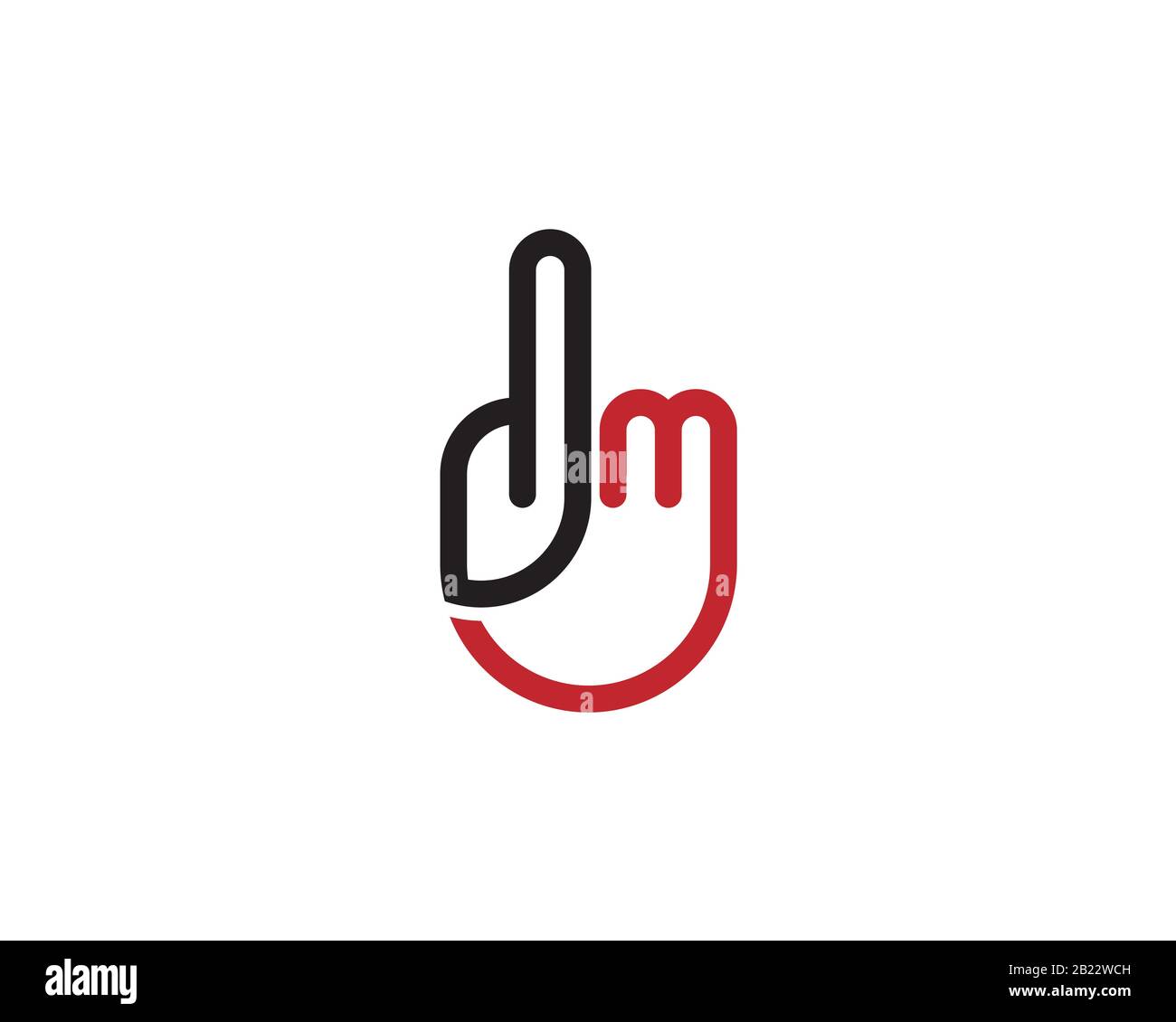 hand shape monogram anagram lettermark logo of letter D M Stock Vector