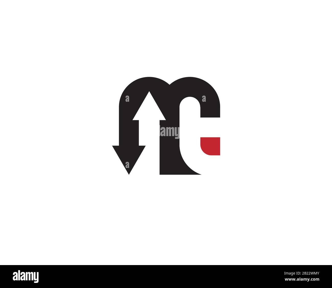 monogram anagram lettermark logo of letter m i n t with up and down arrows head Stock Vector