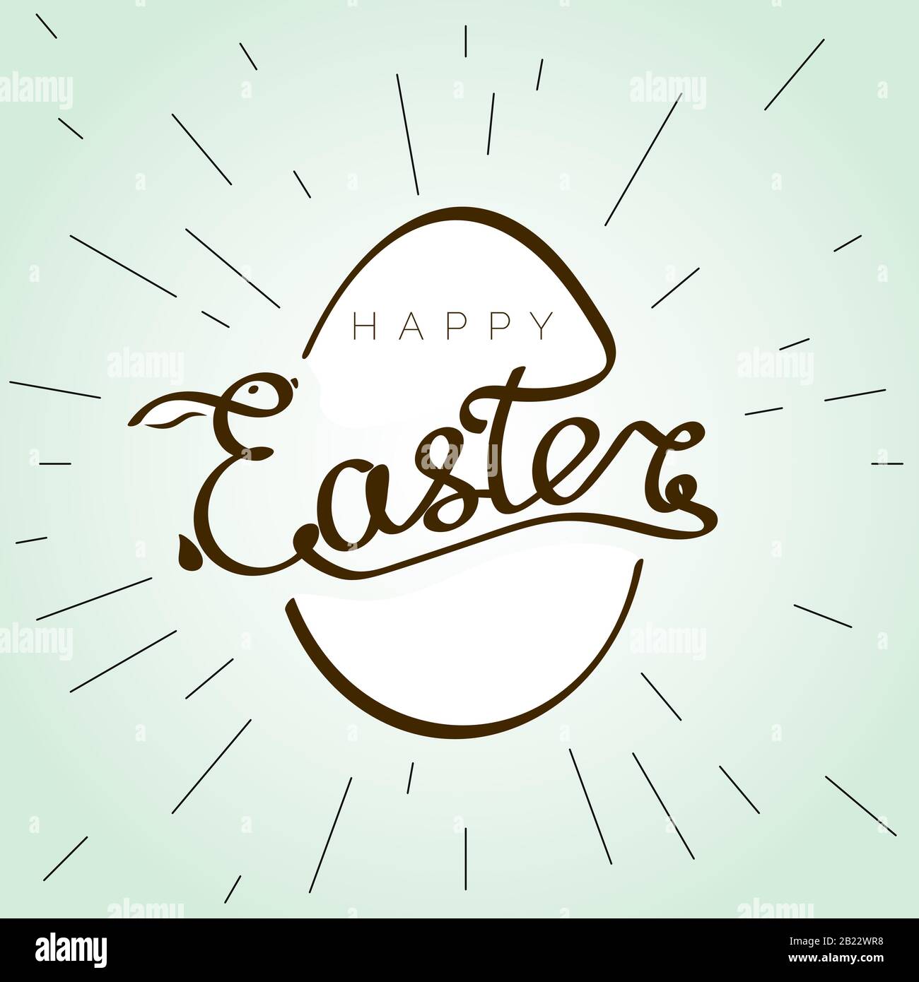Happy Easter with rebbit ears silhouette behind egg. Christian biggest holiday banner in retro style. Vector Stock Vector