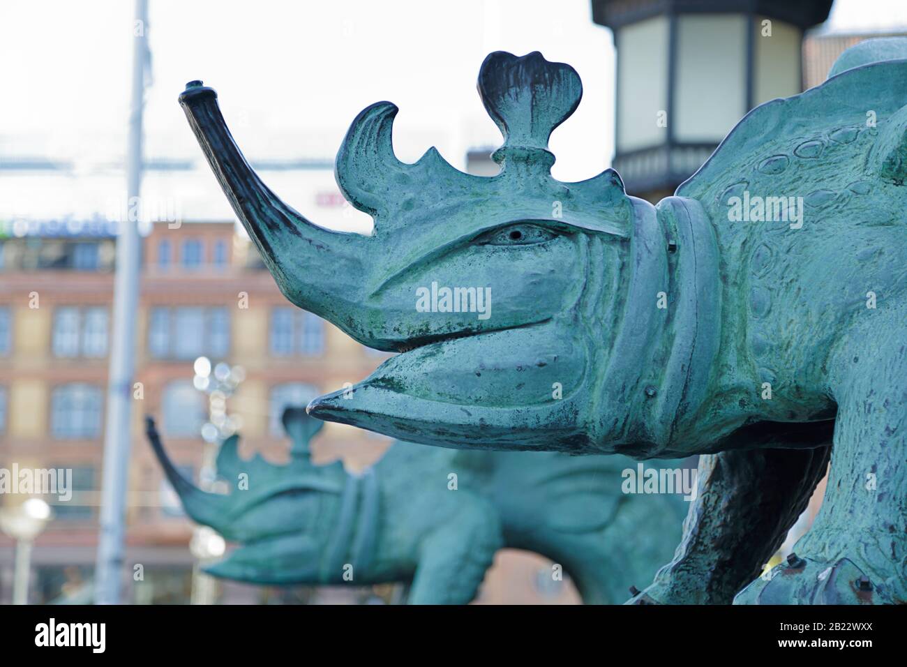 Bronze dragon statue in front of the Copenhagen City Hall, Denmark ...