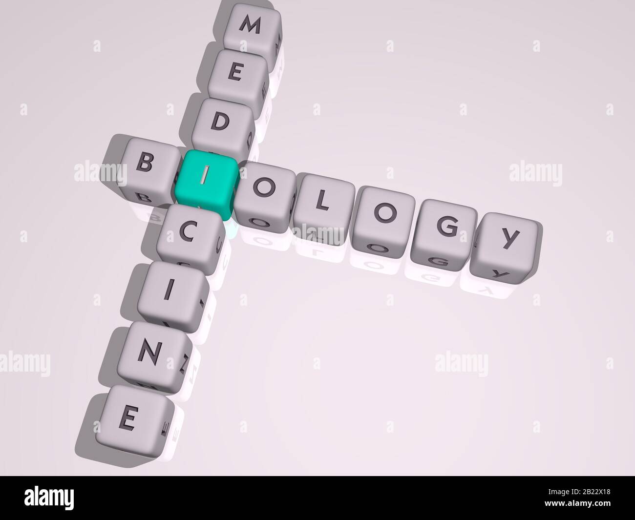 BIOLOGY MEDICINE combined by dice letters and color crossing for the