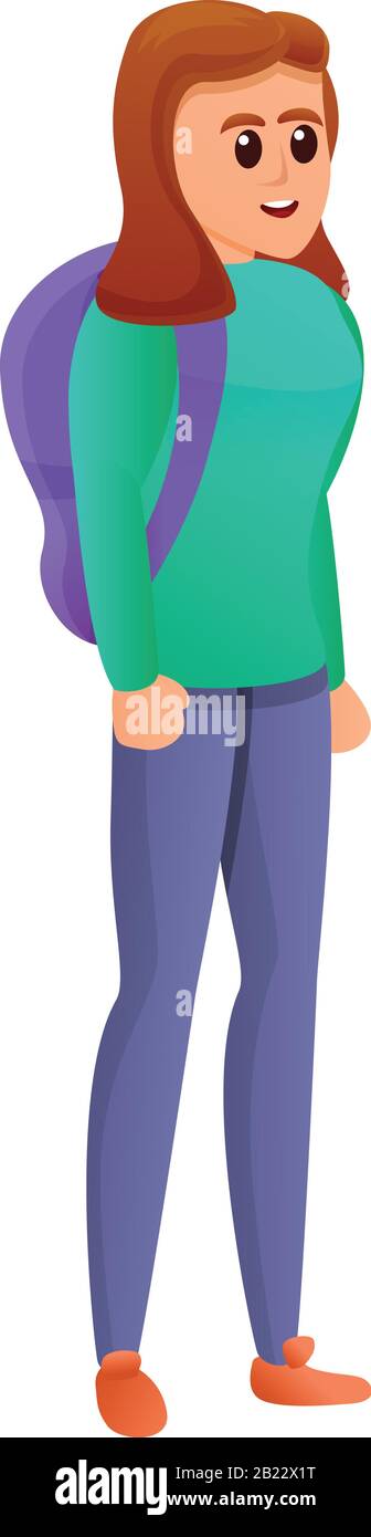 Student girl backpack icon. Cartoon of student girl backpack vector ...