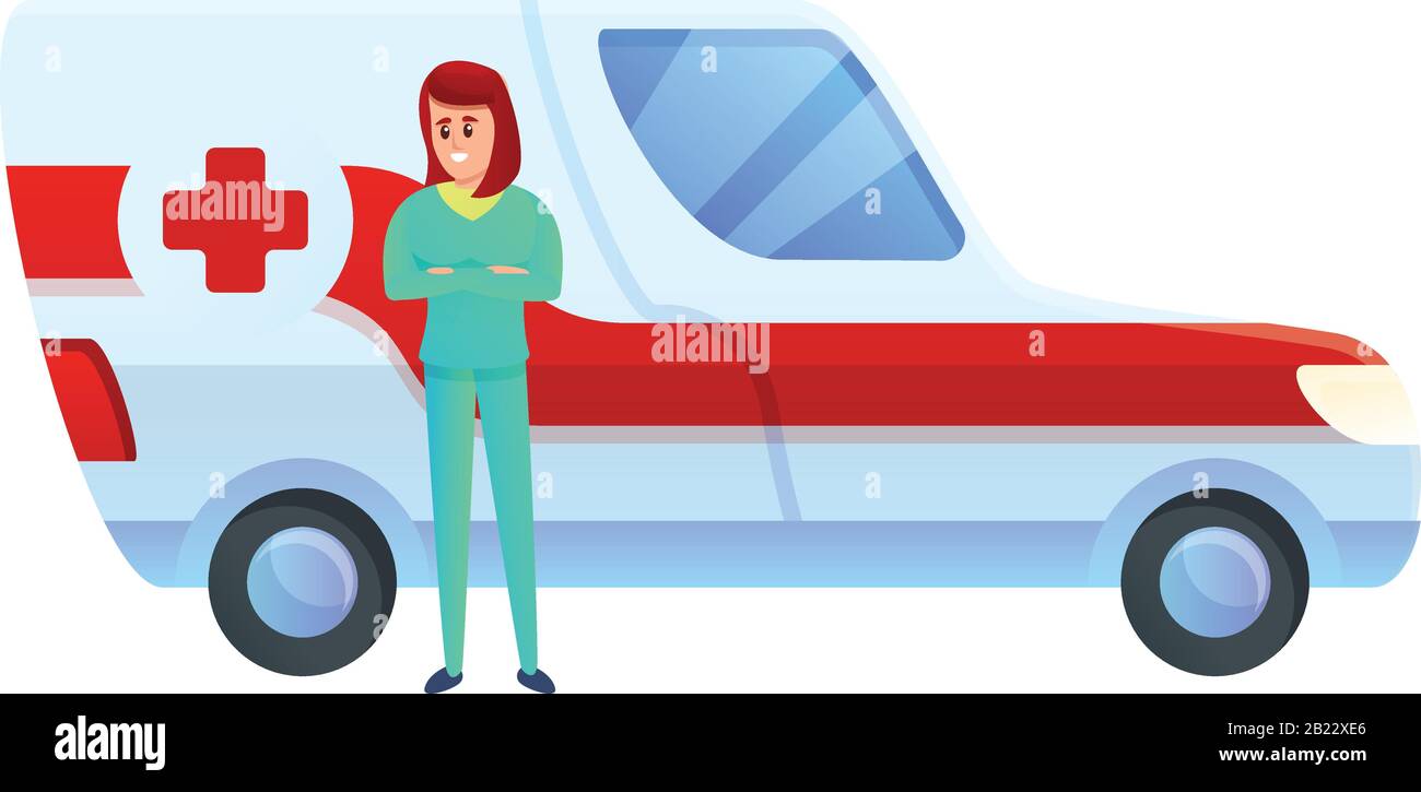 Ambulance car nurse icon. Cartoon of ambulance car nurse vector icon for web design isolated on white background Stock Vector