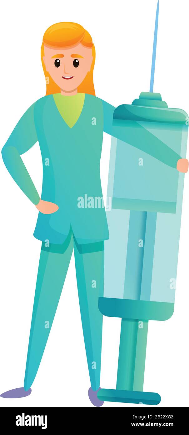 Happy nurse with syringe icon. Cartoon of happy nurse with syringe vector  icon for web design isolated on white background Stock Vector Image \u0026 Art -  Alamy, image size:605x1390