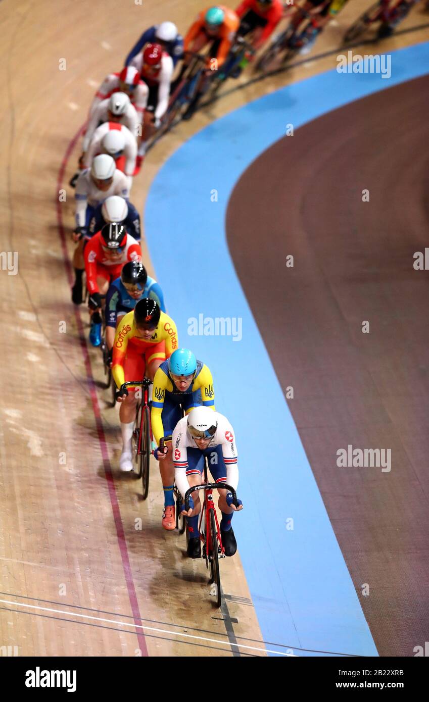 Great Britain's Matthew Walls leads the field during the Men's Omnium