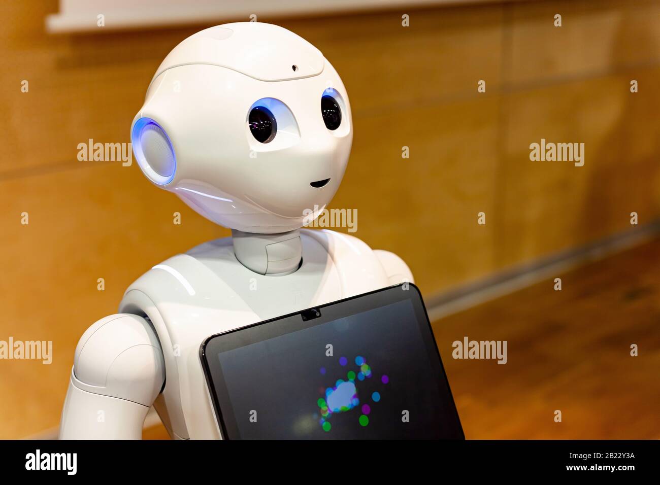 Pepper - the japanese semi humanoid robot assistant closeup, portrait .  Artificial intelligence, moder Stock Photo - Alamy
