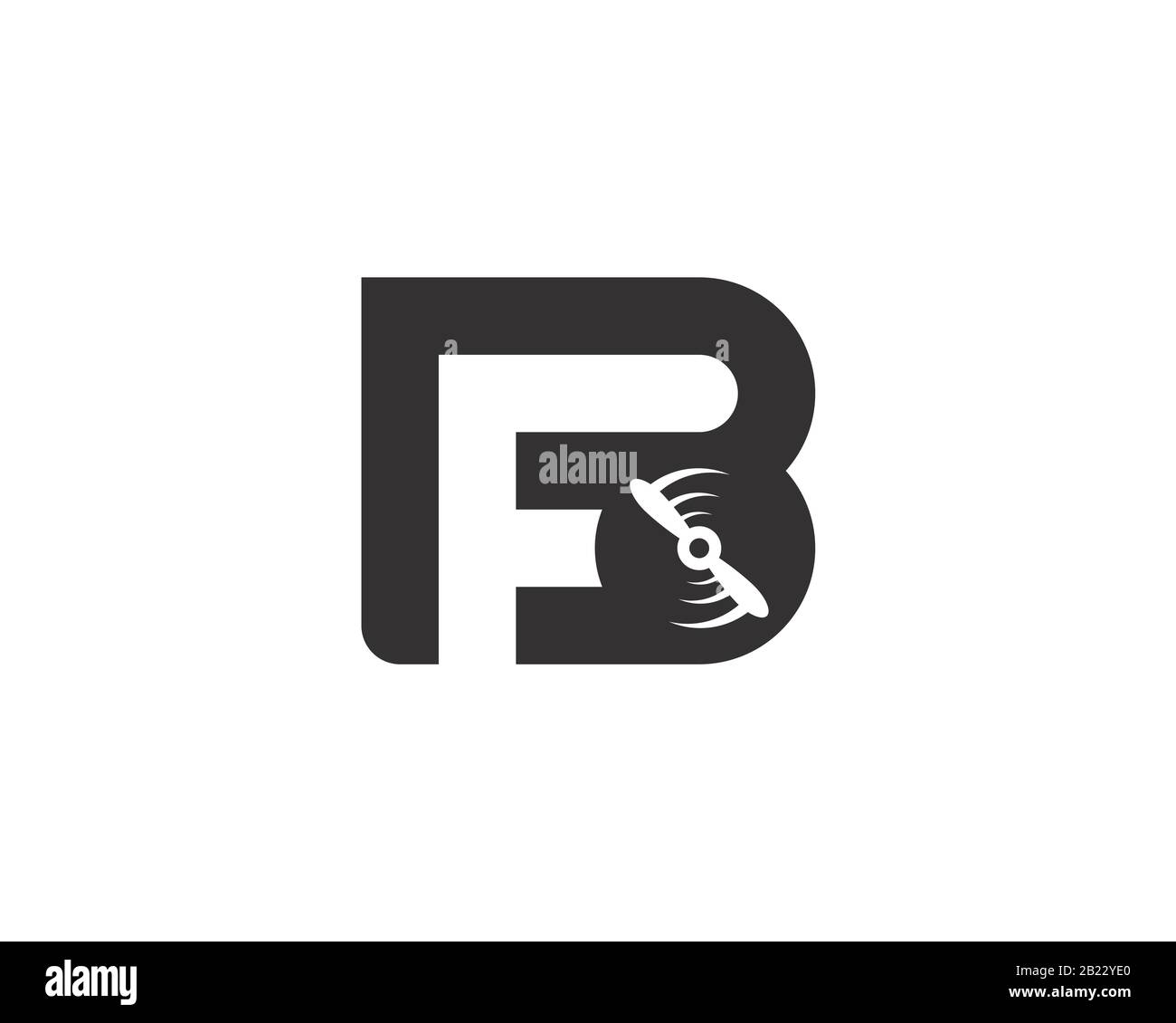 monogram anagram lettermark logo of letter B F plane propeller spinning Stock Vector