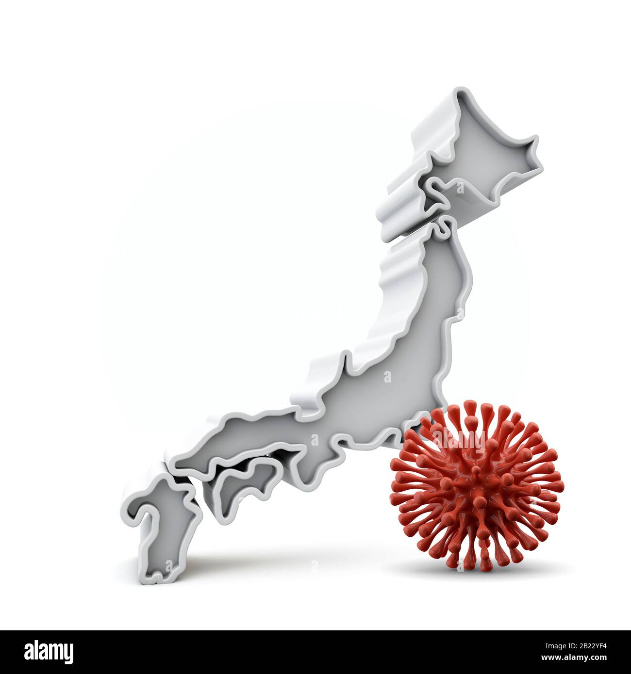 Map of Japan with deadly corona virus. 3D Rendering Stock Photo