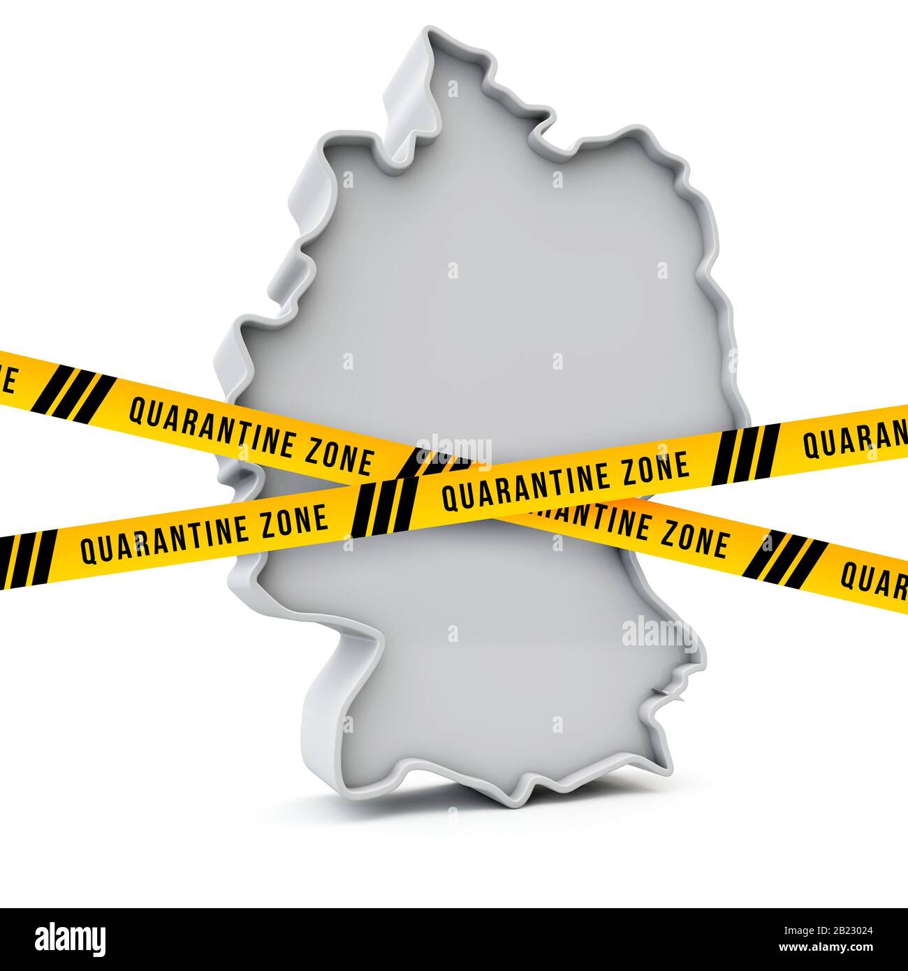 Germany map with yellow quarantine warning security tape. 3D Render