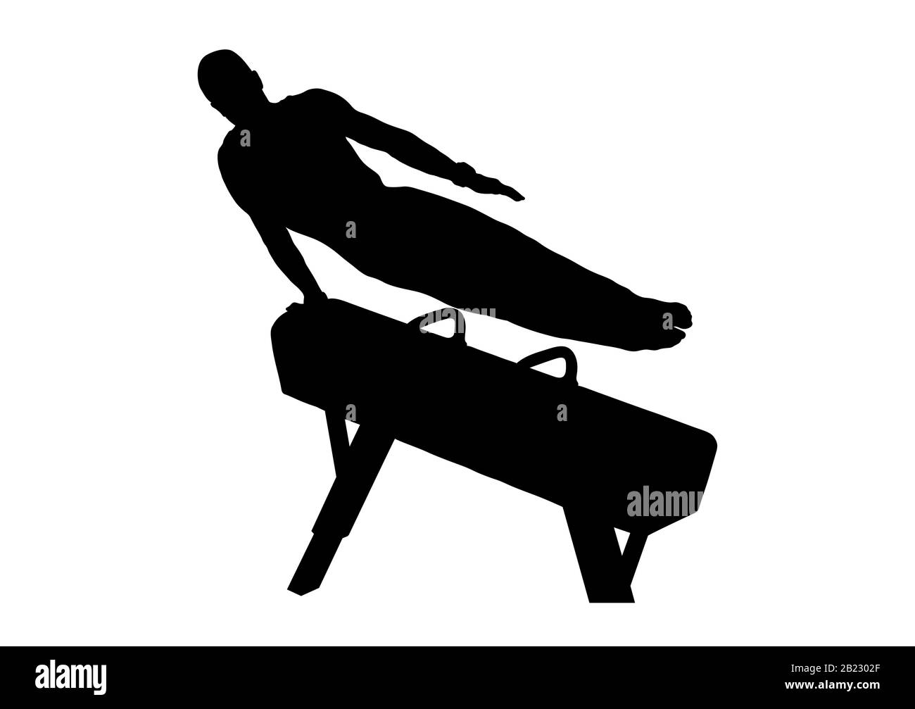 gymnast exercise pommel horse in gymnastics black silhouette Stock Photo