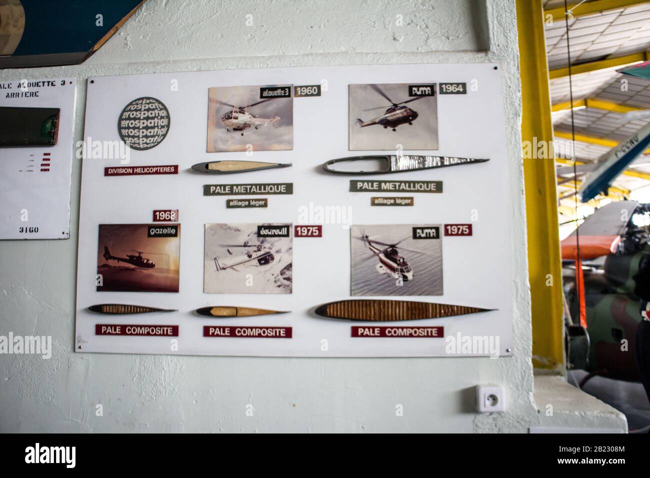 Musée de l'Aviation,Saint Victoret (13,France) : cross section of aerospatiale's helicopter blades Stock Photo
