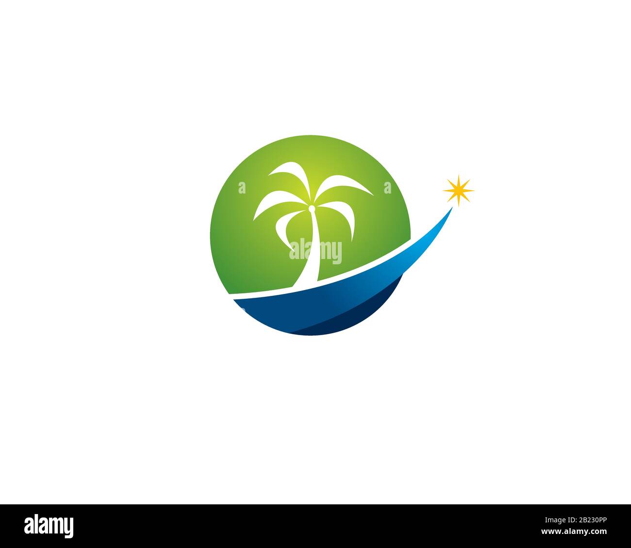 palm tree inside circular round geometry with shooting star achieving goals Stock Vector