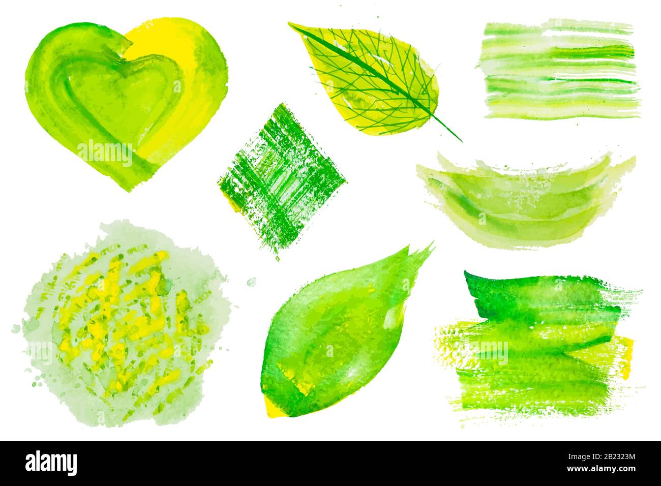 Set of green vector watercolor design elements Stock Vector