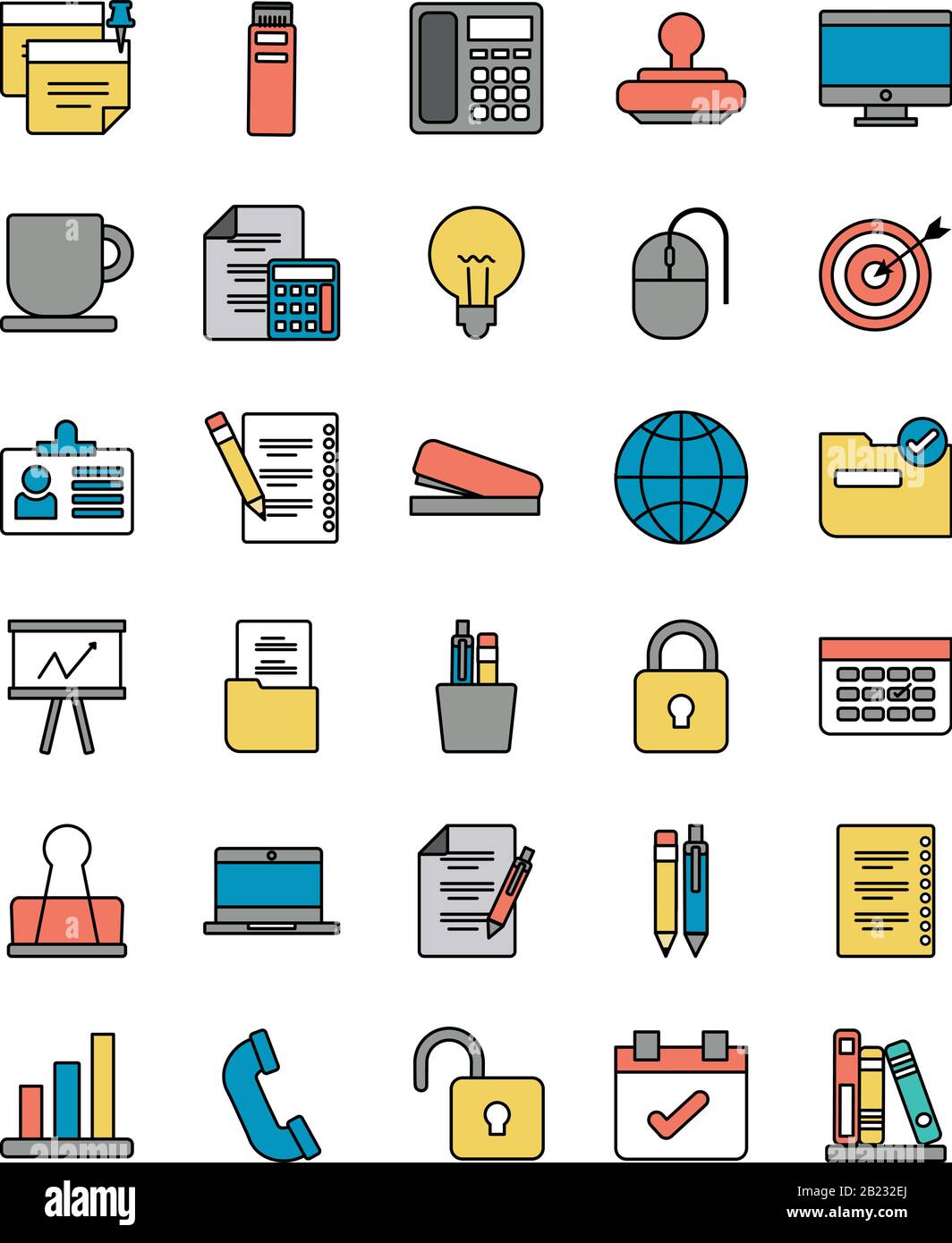 set of icons office , line style icon vector illustration design Stock ...