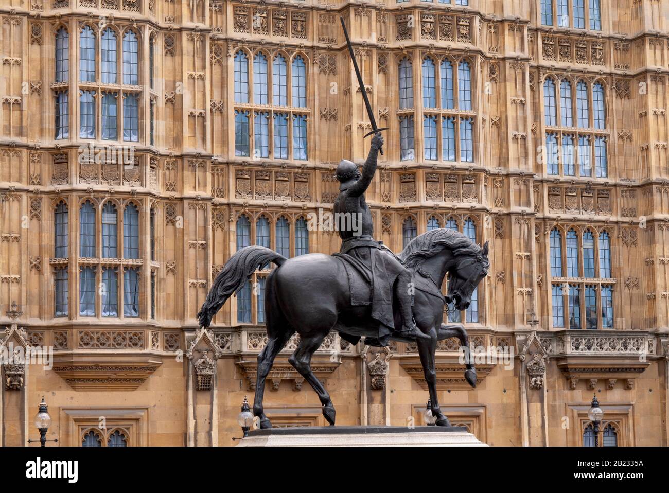 Statue of King Richard I (the Lionheart) outside the Palace of Westminster, London, United Kingdom Stock Photo