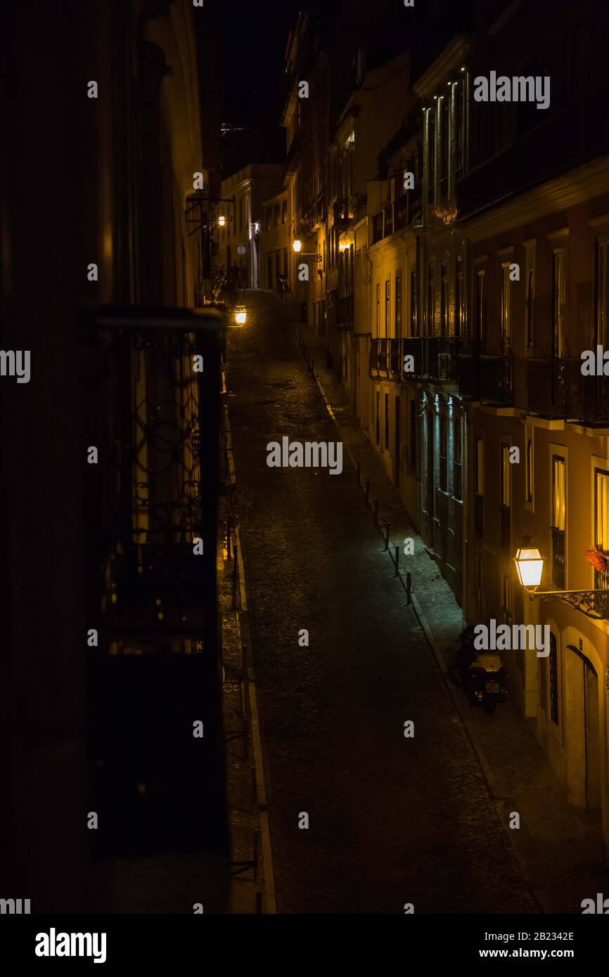 Nightscape of charming urban European street scene. Stock Photo