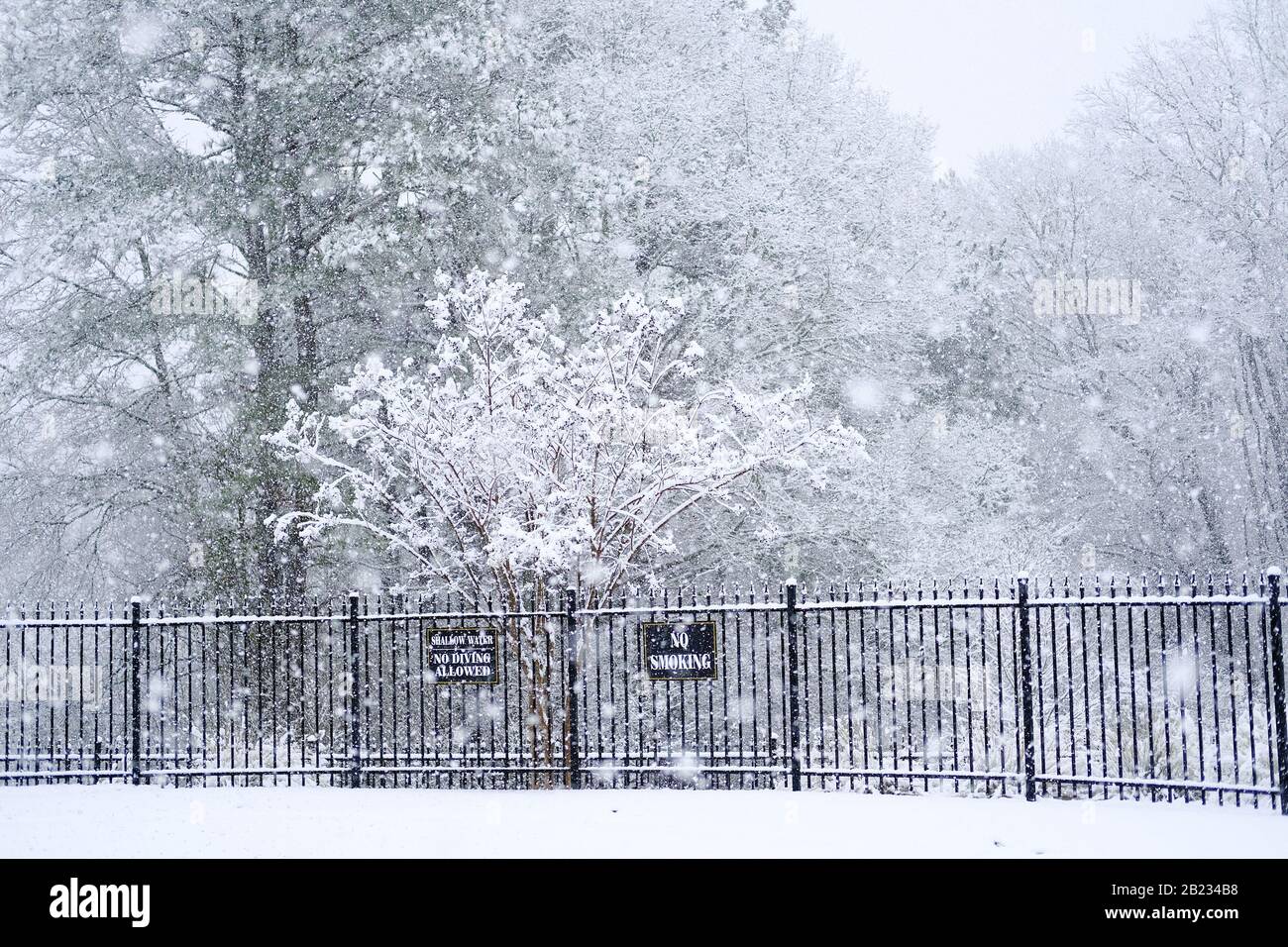 Heavy Snow at Swmmng Pool Stock Photo