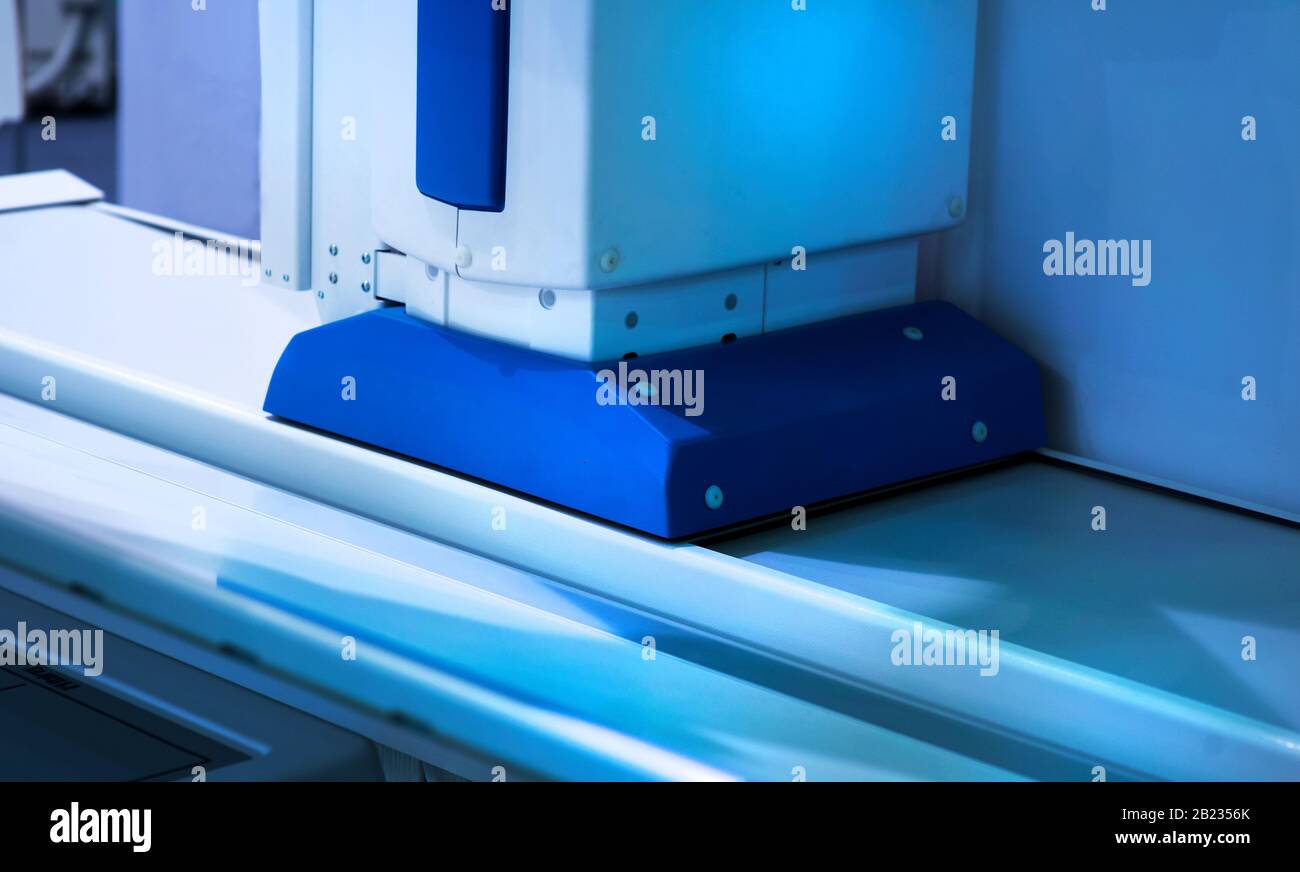 Sticker label printer. Barcode digital printer and applicator machine Stock Photo