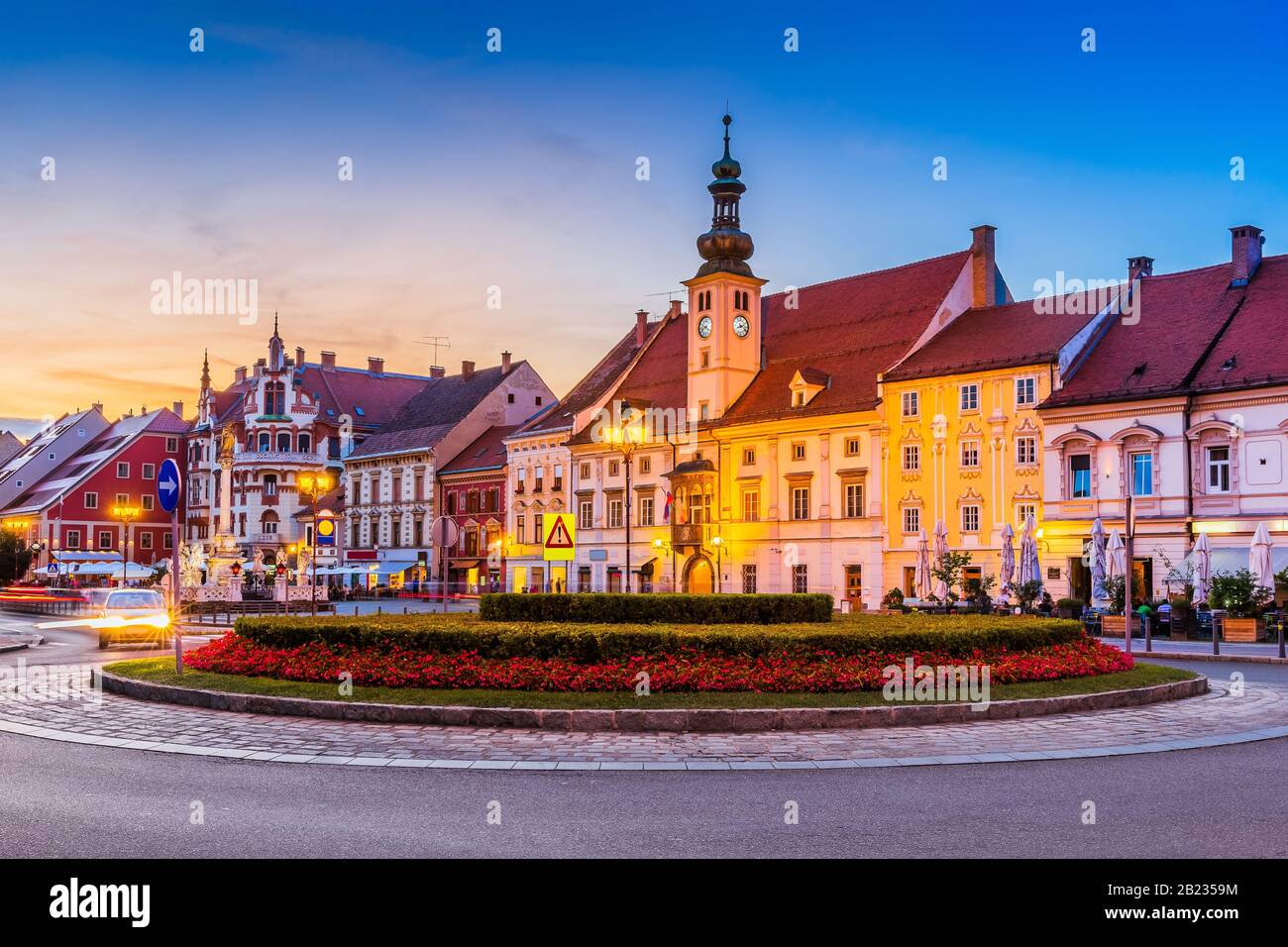 Town Hall on the Maribor Main Square, Slovenia. Stock Photo