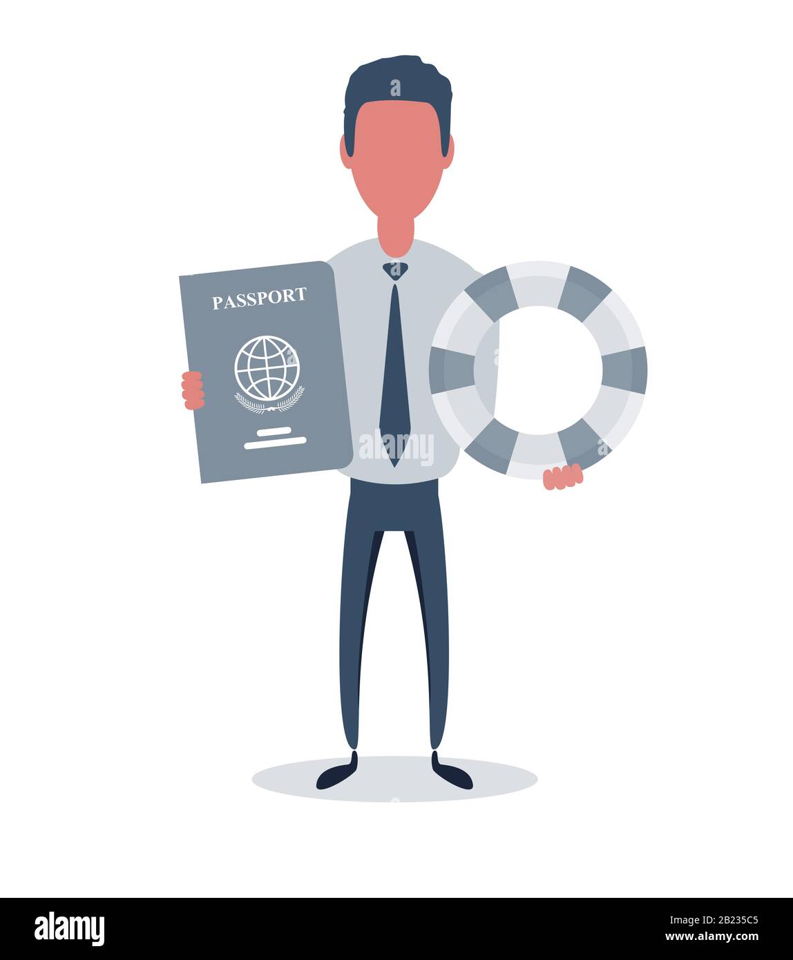 Businessman or clerk. Male character in trendy simple style with objects, flat vector illustration. Stock Vector