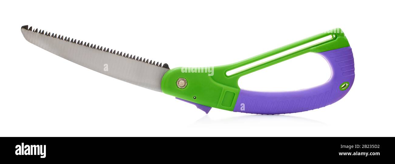 garden tool saw with clipping path on a white isolated background Stock Photo